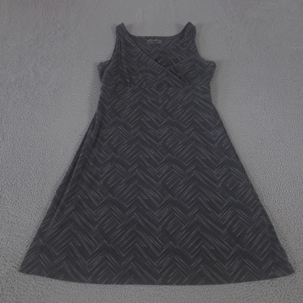 Eddie Bauer Dress Women XL Gray Travex Active Crossover Wrap Geometric Dot Print
